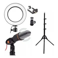 Kit Youtuber Profissional Ring Light Grande Microfone Condensador Tripé 2m
