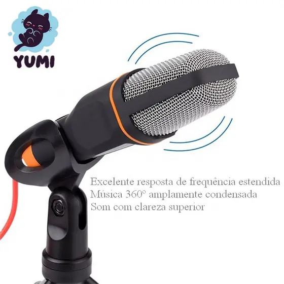 Microfone condensador Yumi P/ Computador Youtuber Live omnidirecional