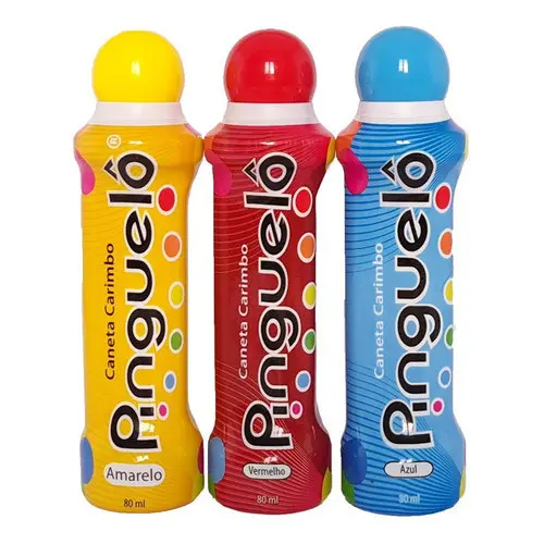 Kit 3 Canetas Carimbo Pinguelo 80ml -  Cores Primárias