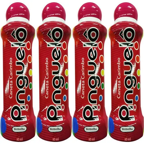 Kit 4 Marcador D Bingo Caneta Carimbo Pinguelô 80ml Vermelho