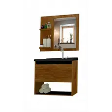 Conjunto Gabinete de Banheiro com Cuba Preta e Espelheira - Zenith