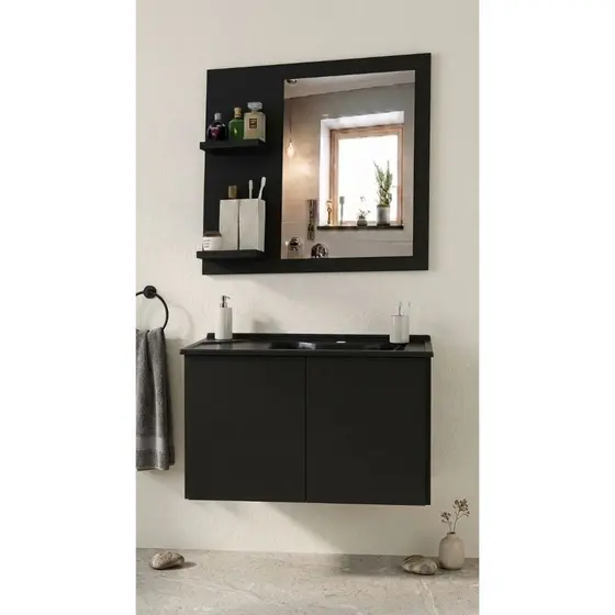 Kit Gabinete de Banheiro Stilo com Cuba e Espelheira Conjunto
