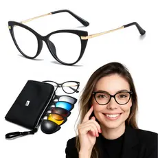 Armação Feminina para Óculos Clip On 6 em 1 Sem Grau UV400 Lentes Magnéticas