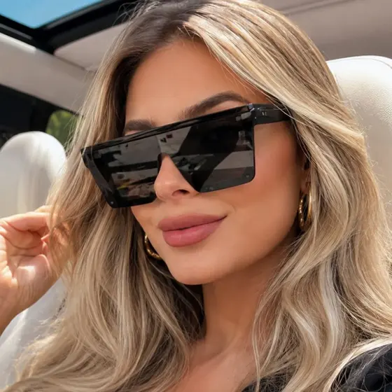 Óculos Over De Sol Tendencia Escuro Grande Quadrado De Luxo Feminino Coleção Espelhado Maxi