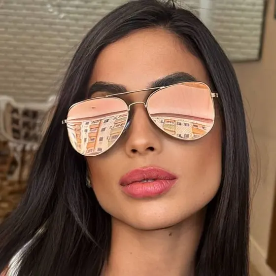 Óculos de Sol Aviador Espelhado Feminino Rosa Estiloso Luxo Metla Leve Confortável Seven