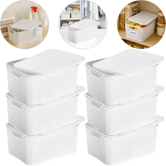 Kit 6 Caixas Organizadoras Rattan 7 Litros Com Tampa