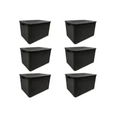 Kit C/ 6 Caixas Organizadoras Rattan 7l C/ Tampa Preto Arqplast