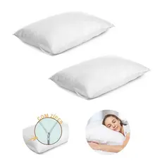 Kit Com 2 Capas Protetora P/ Travesseiro Impermeável Branca