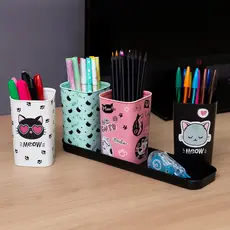Porta Canetas com Bandeja Dec Cute 5 Peças Plasutil