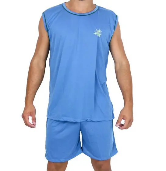 Pijama Masculino Curto Regata Plus Size Roupa de Dormir Tamanho Especial Malha Fria Pijamas Homem Adulto Verão Manga