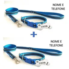 KIT 2 Coleiras NOME GRAVADO + Guia + Plaquinha de Identificação Cães e Gatos