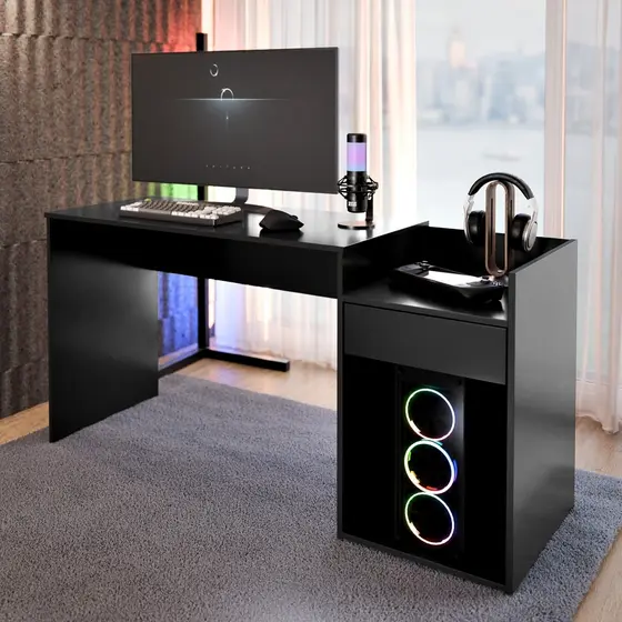 Escrivaninha Mesa para Computador Gamer 1 Gaveta e Suporte CPU Quarto Estudo Escritório Home Office