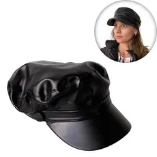 Chapéu de Couro Preto Cap Boina Francesa unissex ref 9057C