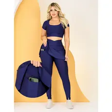Conjunto Fitness Feminino Calça Legging Saia Com Bolso Moda Evangélica + Top Cropped Academia Suplex The Start