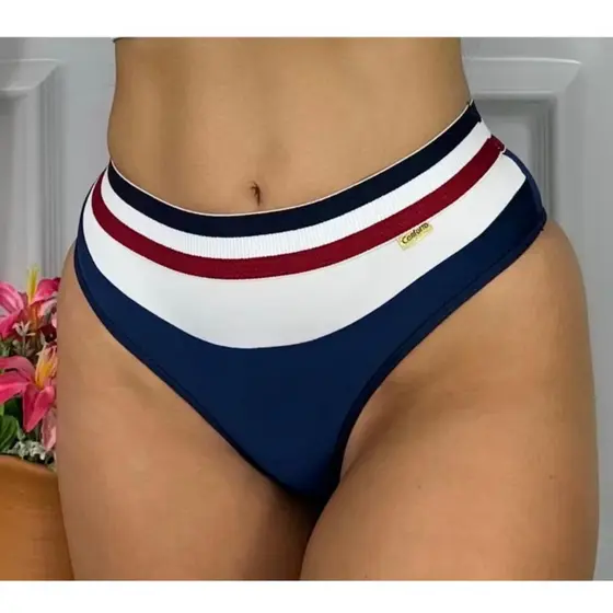 Kit Calcinha Cós Alto Tanga Sustentação Forro 100% Algodão Elástico Arco Íris