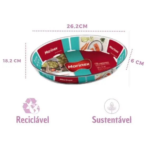 Assadeira Oval 1,6 Litros Clássica MARINEX Vidro Resistente