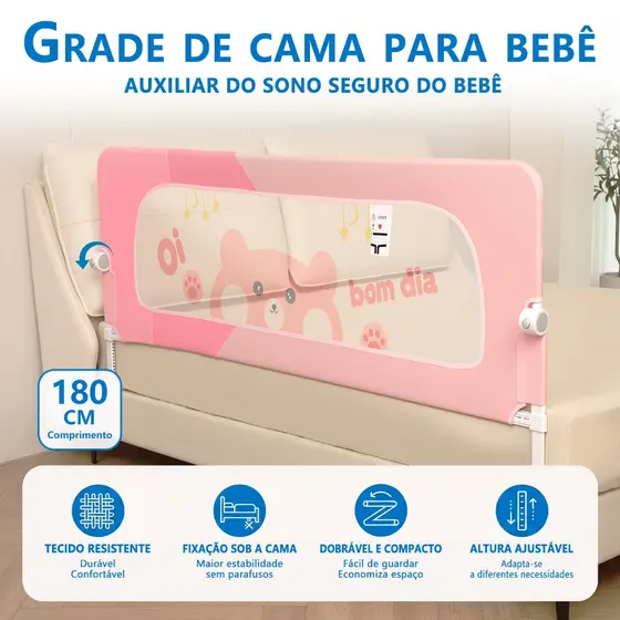 Grade de Cama Modelo U Reforçada Tela de Segurança Sem Furar Bebê Idoso 1,5M/1,8M Cama Normal e Box