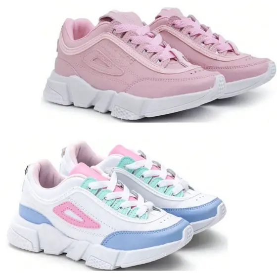 Kit 2 Pares Tênis Feminino Infantil Menina Casual Escolar Recortes Blogueira Antiderrapante Colorido