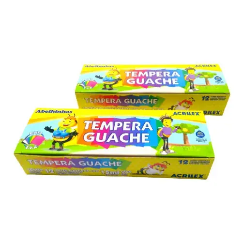 Kit Tempera Guache Acrilex 24 Potes Cores Variadas Pinta Ev