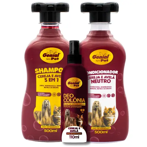 Kit Shampoo + Condicionador + Perfume Cereja e Avelã Cães e Gatos Genial Pet