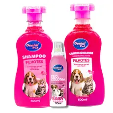 Kit Filhotes Genial Pet - Shampoo + Condicionador + Colônia Cheirinho Baby Cães e Gatos