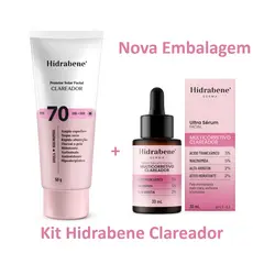 Kit Clareador de Manchas Faciais Hidrabene 1 Protetor Solar Facial 70 Clareador Hidrabene  + 1 Sérum Clareador Hidrabene
