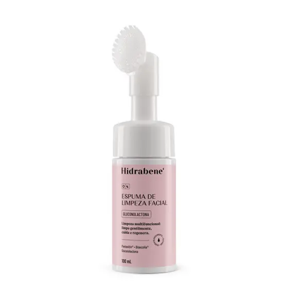 Hidrabene Espuma Limpeza Facial GLUCONOLACTONA E Escova De Silicone Limpa Gentilmente -100ml