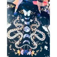 Toalha para Jogo Tapeçaria Tarot e Lenormand Baralho Cigano Borboleta, Cobra e Fases da Lua