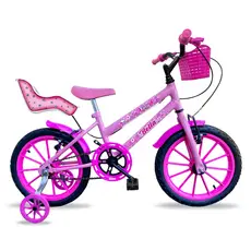 Bicicleta infantil menina aro 16 Feminina com Rodinha e Cadeirinha de Boneca Bella
