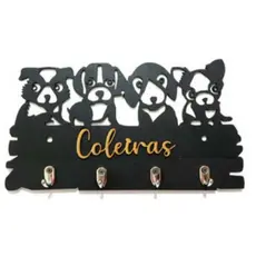 Porta Coleiras de Parede para Cachorro Organizador Pet MDF 4 Ganchos Suporte para Guias e Peitorais