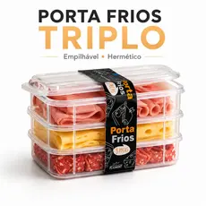 Pote Porta Frios Triplo Hermético Transparente com Tampa Empilhável Organizador de Geladeira BPA Free Presunto Queijo