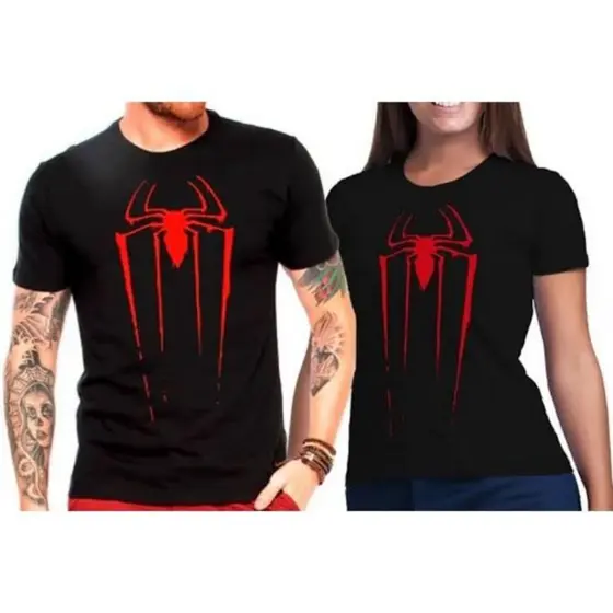 Kit 2 Camisetas casal Camiseta Camisa "Aranha vermelha Grande" 100% Algodão