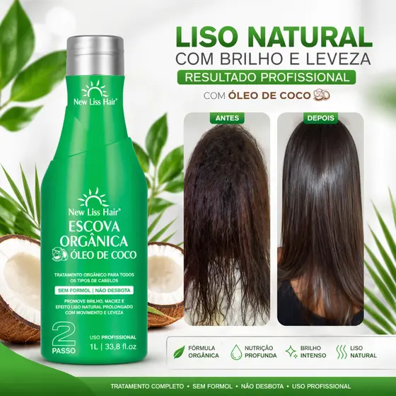 Escova 100% Orgânica Sem Formol Profissional New Liss hair 1 Litro