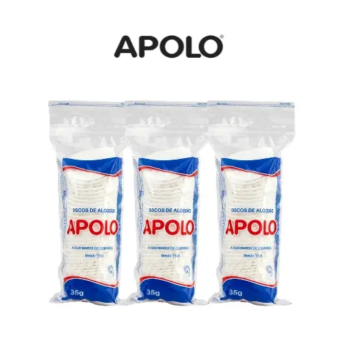 Kit com 3 Apolo Algodão Discos DEMAQUILANTE - 35g cada