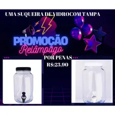 suqueira de vidro com torneira e tampa