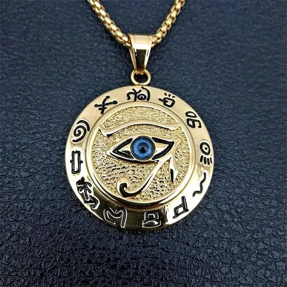 Antigo Egito Horus Eye Amuleto Ouro Aço Inoxidável Pingente Colar Joias