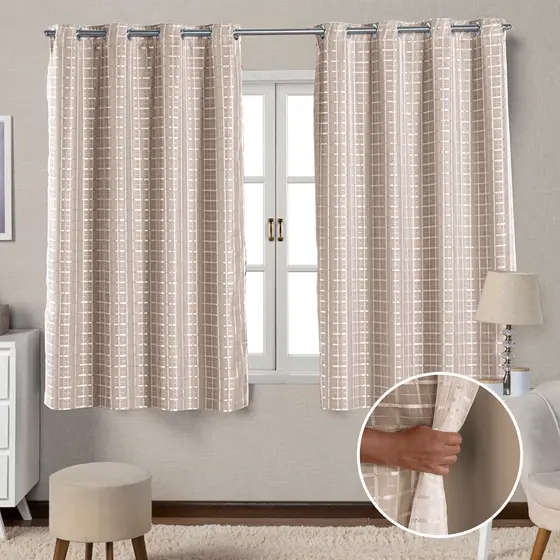 Cortina de Voal Xadrez Blackout 100% Corta Luz 2,00mx1,30m
