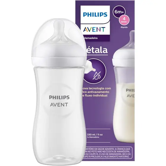 Mamadeira Pétala 330ml Com Bico N4 Antivazamento 6m+ Philips Avent Scy906-01