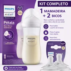 Kit Mamadeira Pétala 330ml + 2 Bicos Nº5 6m+ Avent 3.0