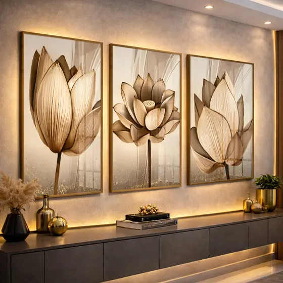 Quadros Decorativos Mdf Flores Ton Cobre Gold Folhas Moldura Para Quarto Sala Escritório Promoção