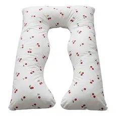 Travesseiro De Corpo Gestante 130x80cm Com Fronha Zíper Percal Estampada Cerejas Macio Confortável Enxoval Premium