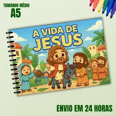 LIVRO DE COLORIR - A VIDA DE JESUS (A5) | 31 ILUSTRAÇÕES + PLÁSTICO PARA NÃO MANCHAR