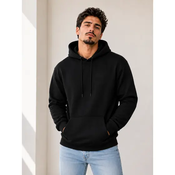 Moletom Liso Masculino Flanelado Blusa De Frio Com Capuz e Bolso