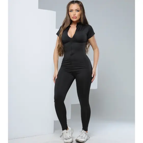 Macacão Gringo Longo Baby Look de Calça Com Ziper Fitness Balada Treino