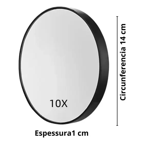 Espelho Portátil 10x Perfeito para Maquiagem, Barba e Sobrancelha Fácil Fixação para Banheiro 725
