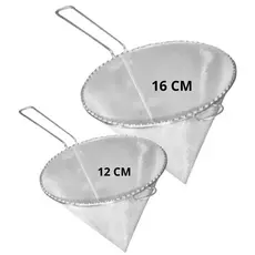 Kit 2 Coador Filtro Óleo Peneira 12 e 16cm cônico multiuso aço inox Filtrar Coar Óleo, Chá, Caldo 805PG