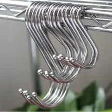 Kit 10 Ganchos Tipo S Aço Inox 10x4,8cm Suporte Multiuso para Cozinha, Roupas e Utensílios 621-2