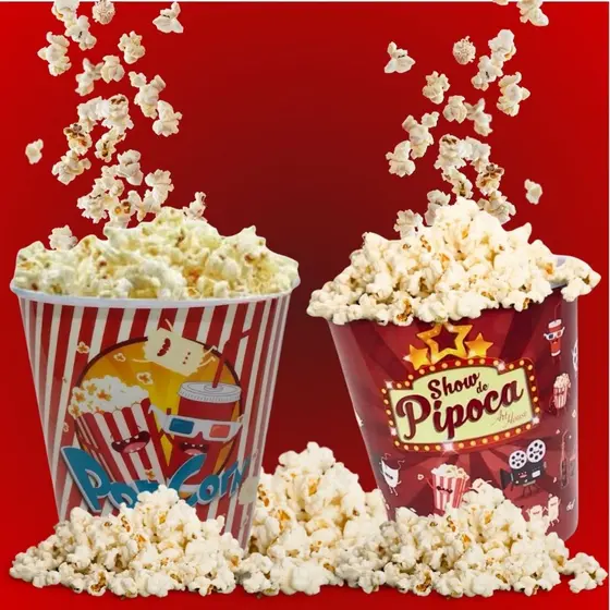 Balde Pote Pipoca 3 Litros Plástico Resistente  Reutilizável  Diversão Ideal para Cinema 749G