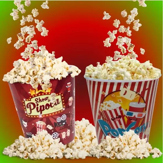 Kit 2 Baldes Pipoca Popcorn 3L–Plástico Reutilizável e Resistente Ideal para Cinema em Casa 749G2