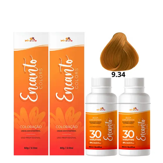 Kit Beleza Ruiva Encanto Colors 9.34 e Oxigenada 30vol 9% - Duas Unidades